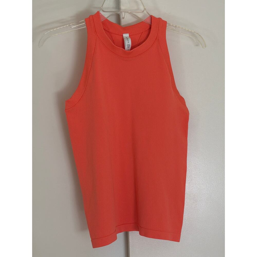 Athleta Orange Ribbed Racerback Tank Top Sz Medium Workout Gym Bright Running - Picture 2 of 6